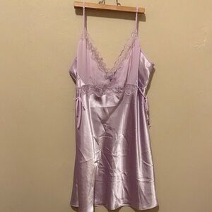 Delicates Lavender Satin Chemise with Lace
